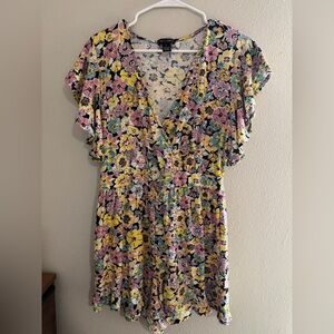 Colorful Floral Ruffle Sleeve Jumpsuit